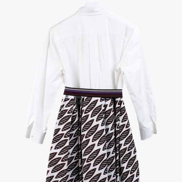 Erika Cavallini White Oxford Ankara Leaves Pattern Belted Shirtdress - Picture 3 of 12